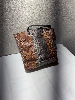 Sam Edelman Snake Print Tote Bag in Brown and Gray